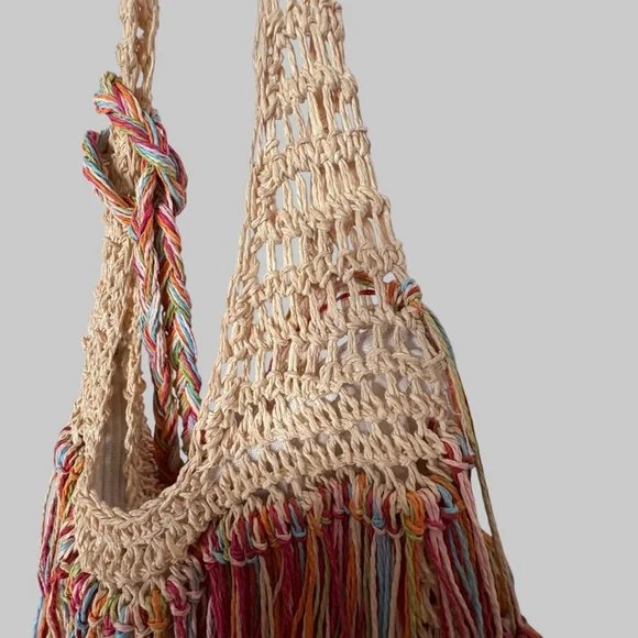 Vintage Raffia Rainbow Fringe Hobo Bag - Picture 5 of 7
